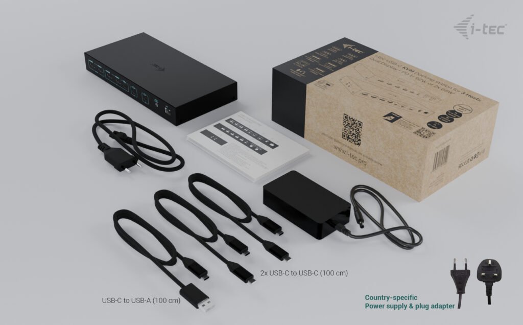 Obrázek i-tec USB-C KVM Docking station for 3 Hosts, Dual Display, 2x Power Delivery (1x 92W/2x 65W)