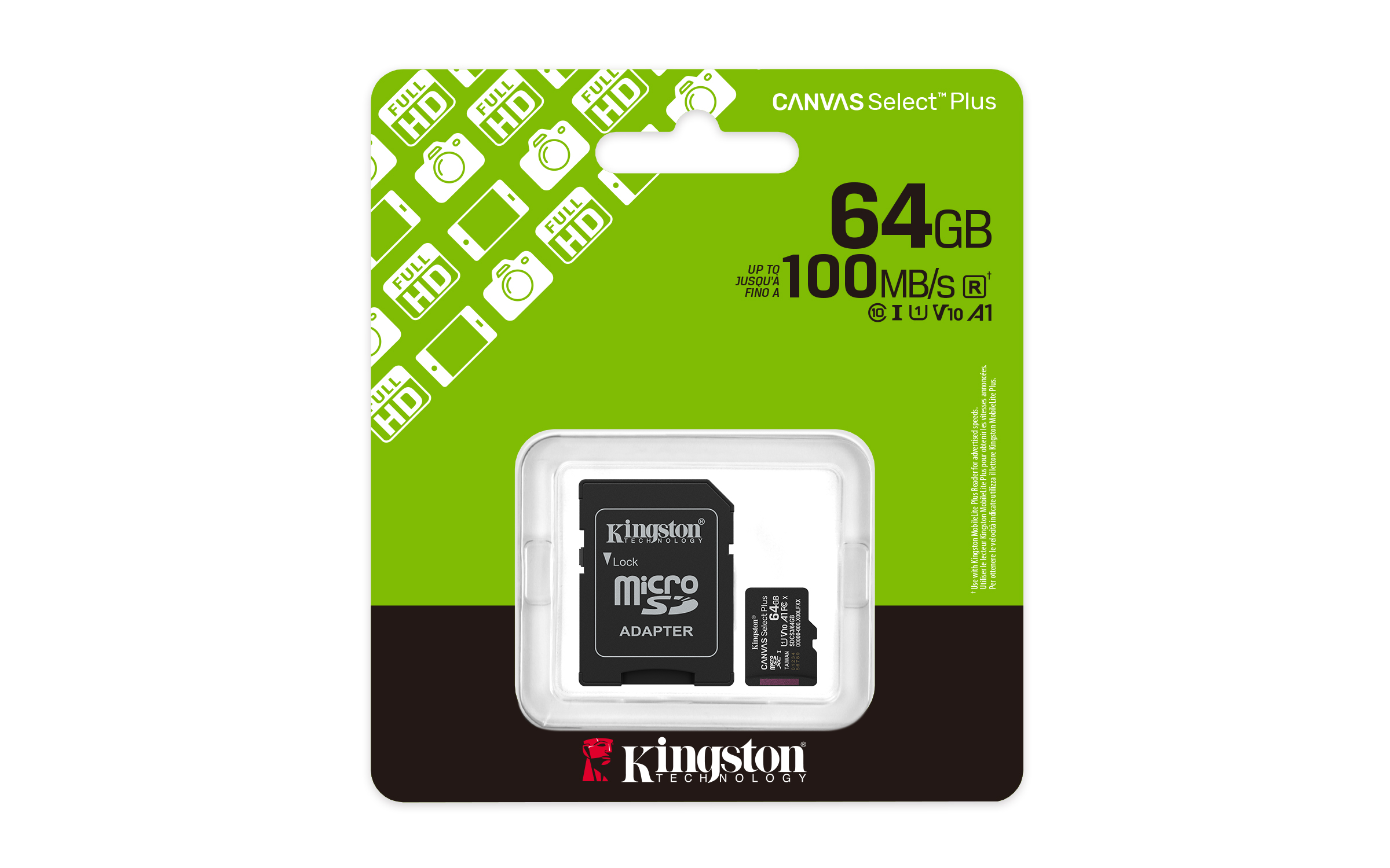 Obrázek Kingston Canvas Select Plus/Micro SDXC/64GB/UHS-I U1 / Class 10/+ Adaptér