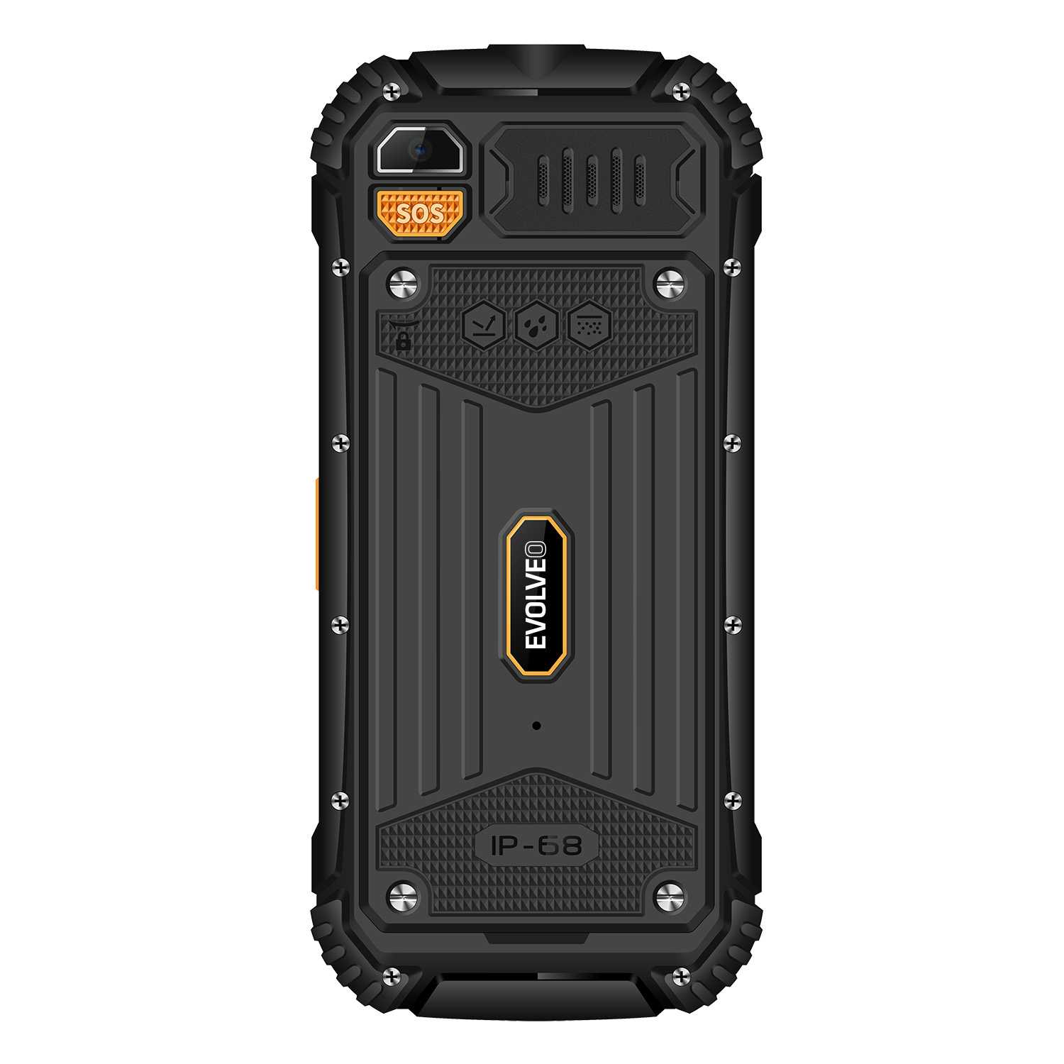 Obrázek EVOLVEO StrongPhone Q1, vodotěsný odolný Dual SIM telefon, černo-oranžový