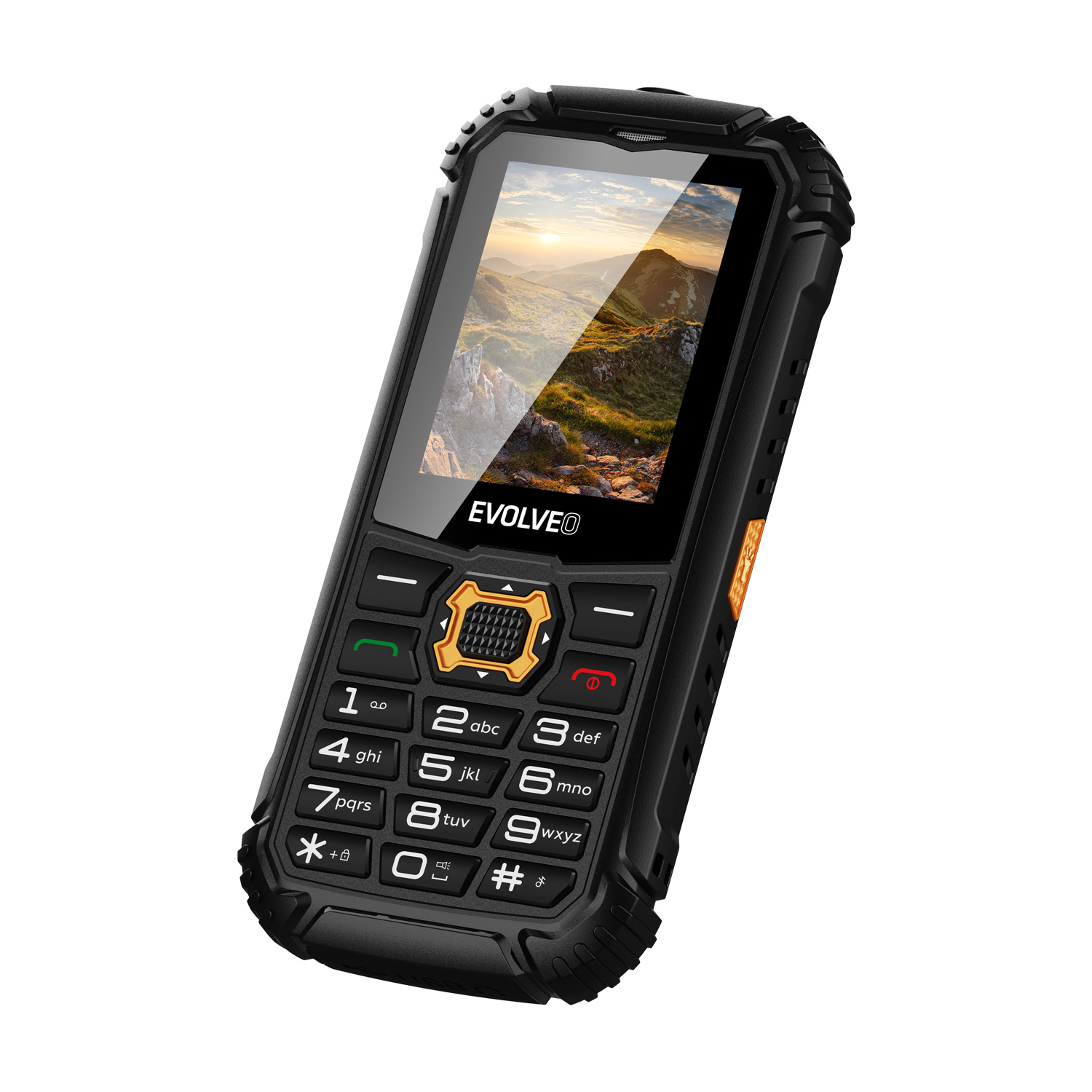 Obrázek EVOLVEO StrongPhone Q1, vodotěsný odolný Dual SIM telefon, černo-oranžový