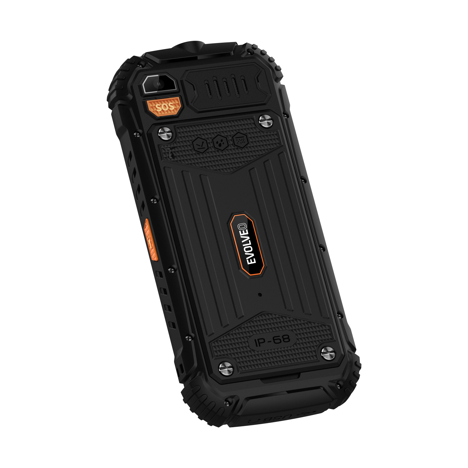 Obrázek EVOLVEO StrongPhone Q1, vodotěsný odolný Dual SIM telefon, černo-oranžový