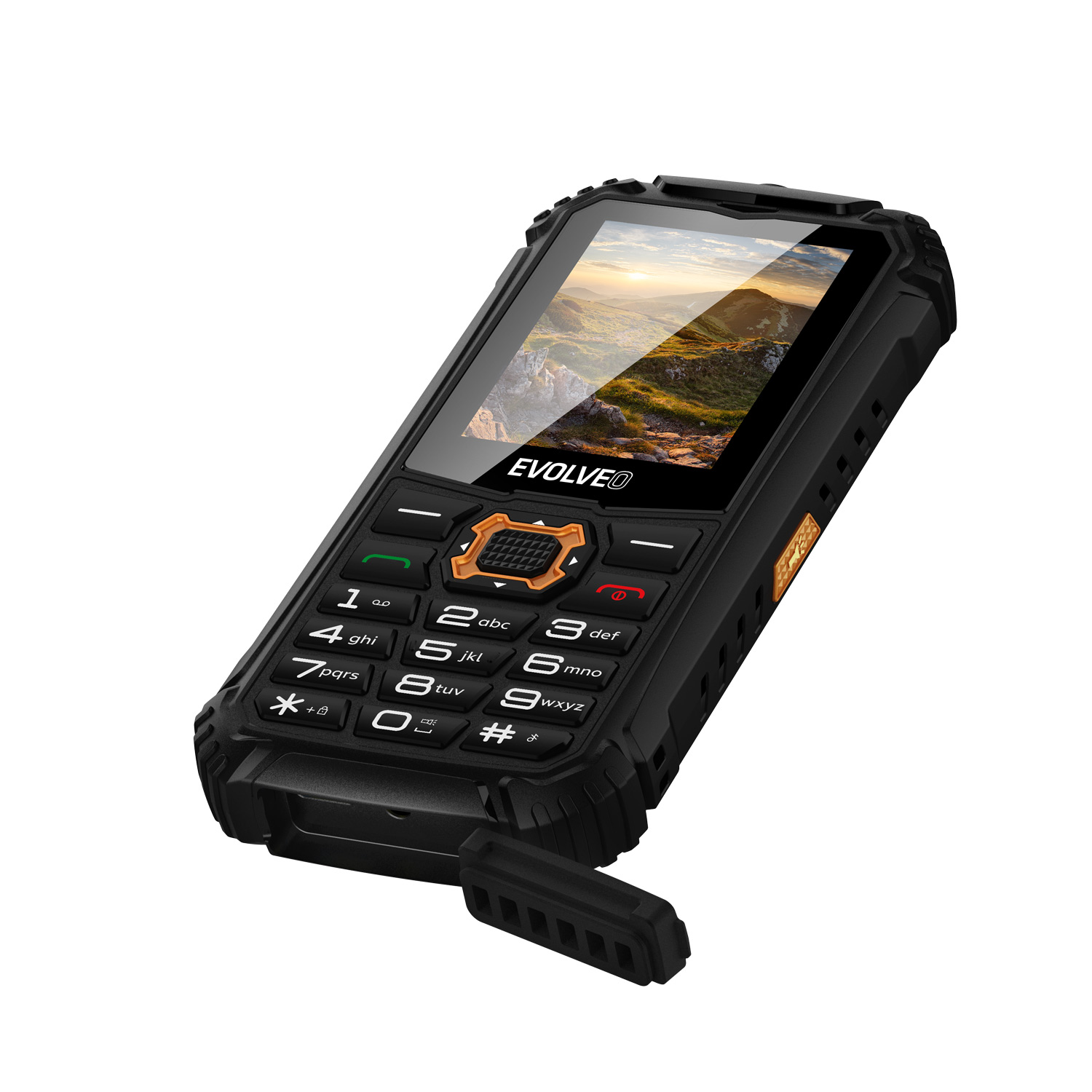 Obrázek EVOLVEO StrongPhone Q1, vodotěsný odolný Dual SIM telefon, černo-oranžový