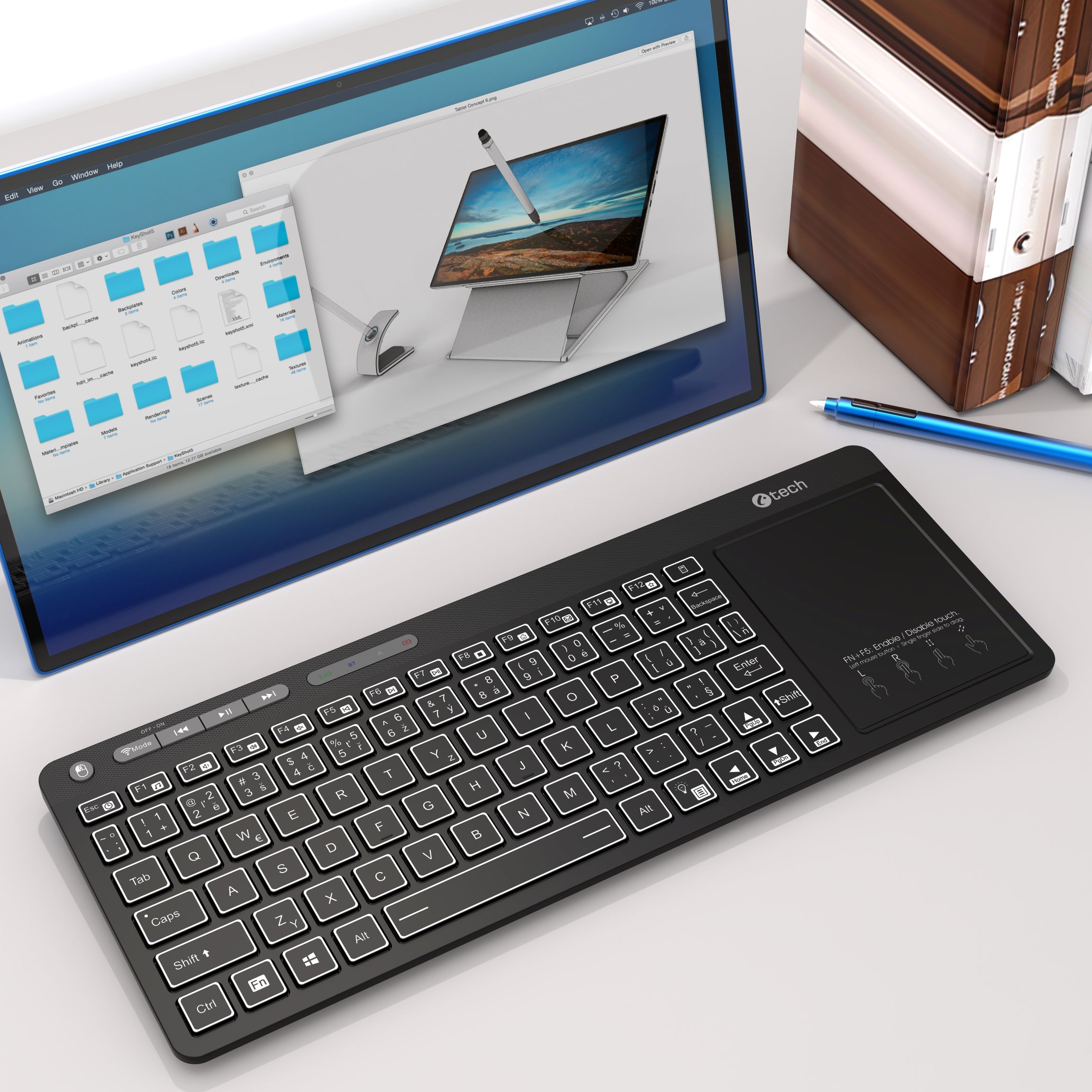 Obrázek Klávesnice C-TECH WLTK-03, Dual, Touchpad