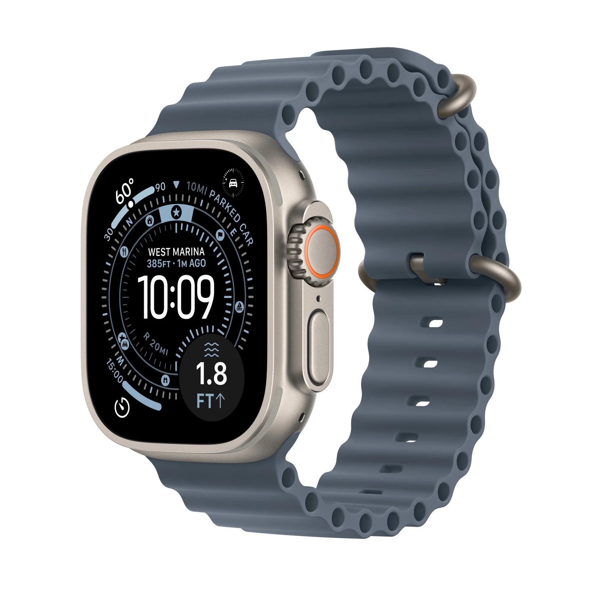 Apple Watch Ultra 3 GPS + Cellular 49mm Přírodní titan s ocelově modrým oceánským řemínkem